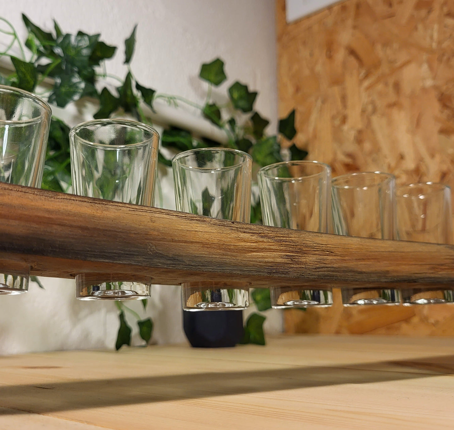 Hand-Crafted Whiskey Barrel Stave Shot Glass Paddle