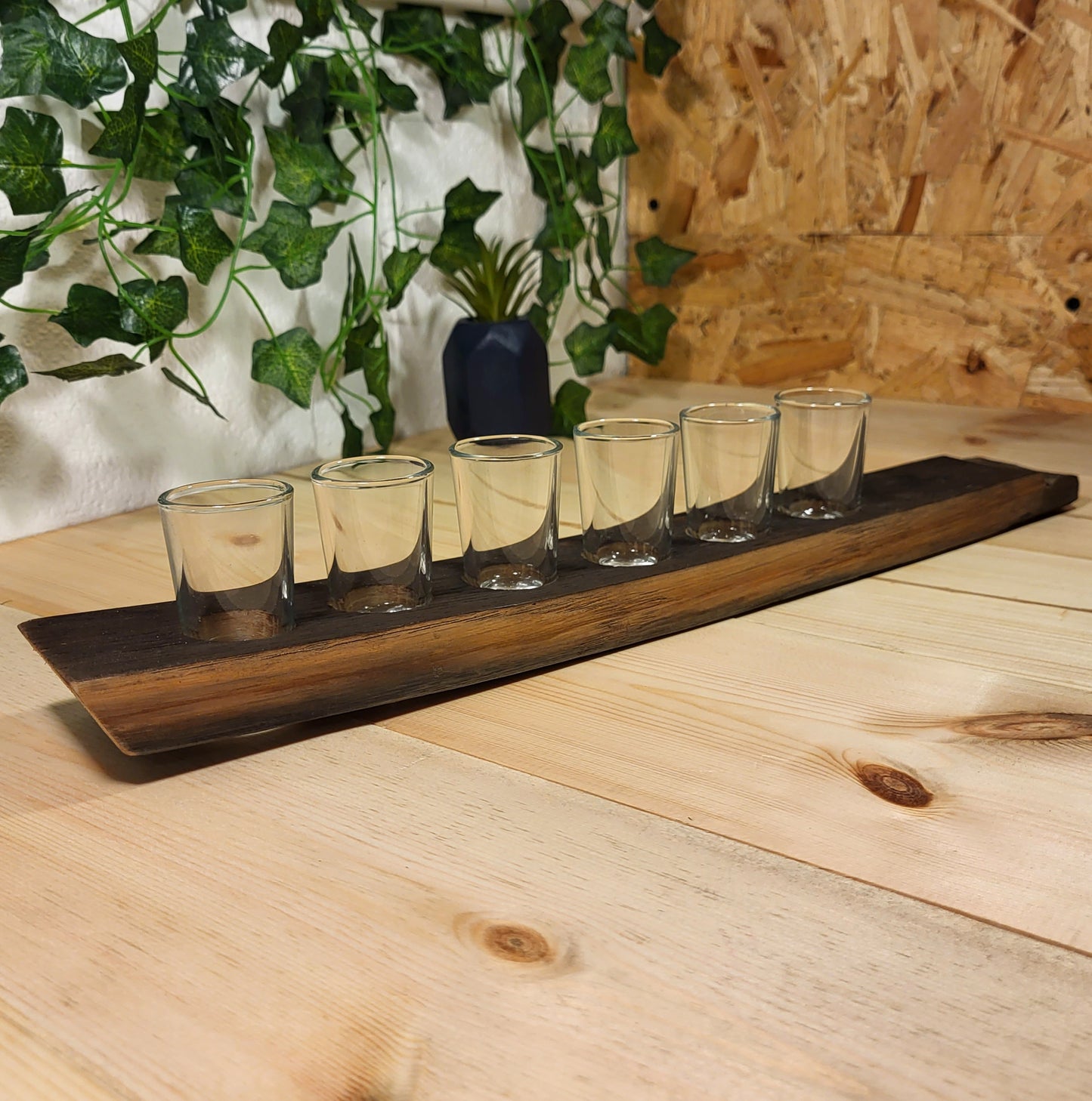 Hand-Crafted Whiskey Barrel Stave Shot Glass Paddle