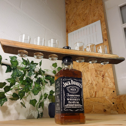 Hand-Crafted Whiskey Barrel Stave Shot Glass Bottle Butler
