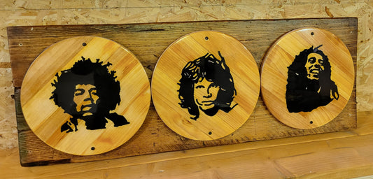 Jimi Hendrix, Jim Morrison, Bob Marley Wooden Wall Art