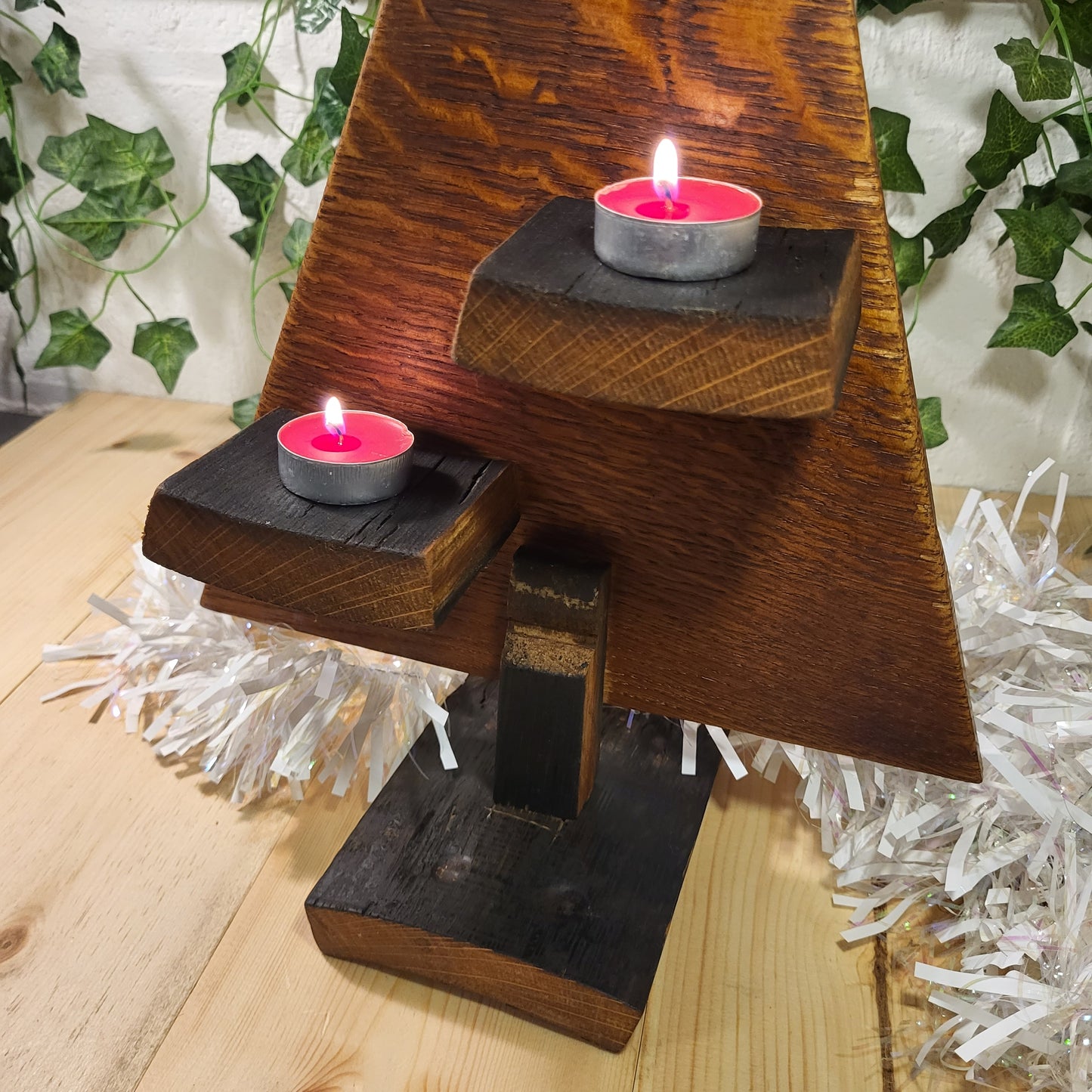 Hand-Crafted Oak Christmas Tree Tealight Holder
