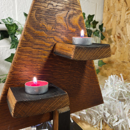 Hand-Crafted Oak Christmas Tree Tealight Holder