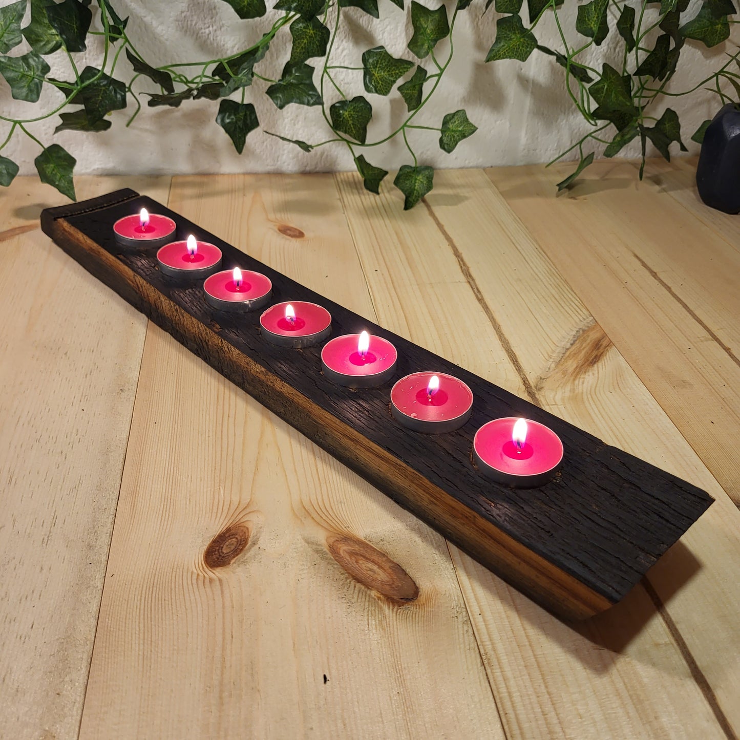 Hand-Crafted Whiskey Barrel Stave Seven Tealight Centrepiece