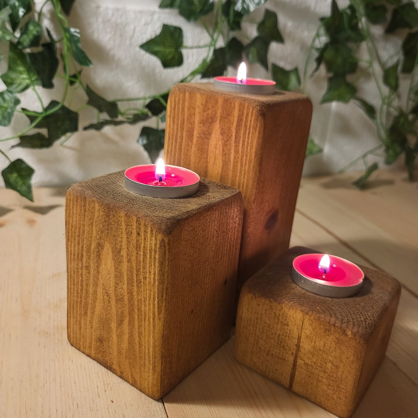 Hand-Crafted Triple Block Tealight Holders